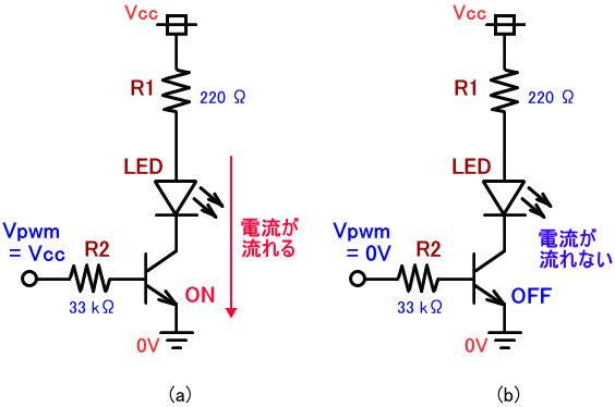 LED、抵抗、トランジスタで構成した回路